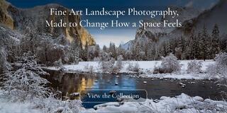 Fine Art Landscape Photography, Made to Change How a Space Feels. El Capitan above the Merced River after a snowstorm, seen from Valley View in Yosemite NP